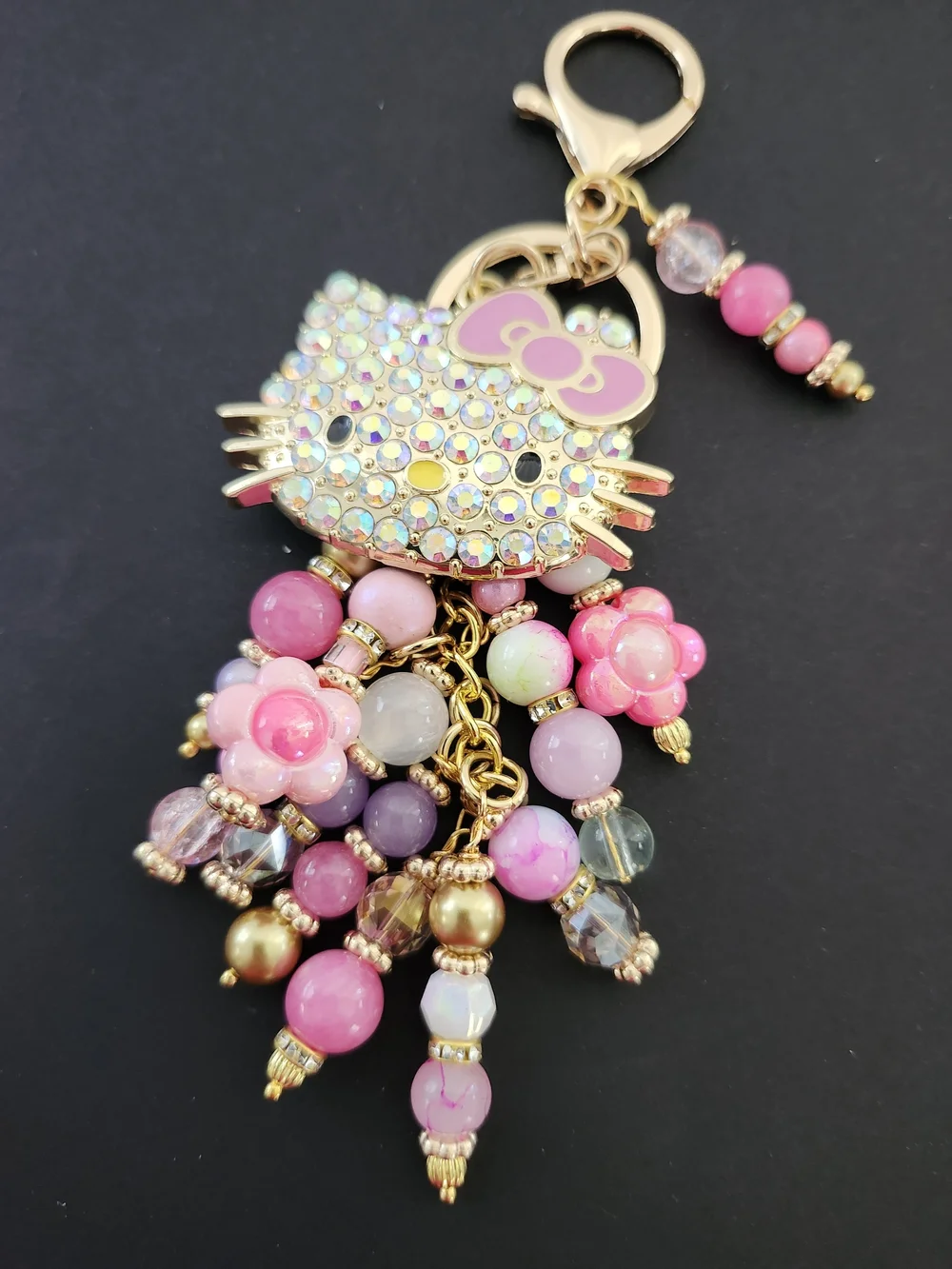 Hello Kitty Purse Charm or Keychain Jade Quartz Jasper Handcrafted